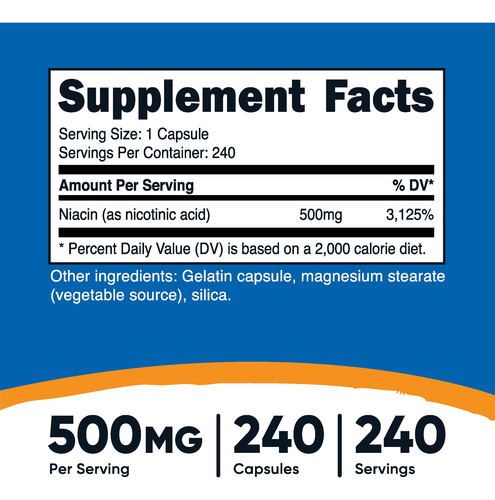 Suplemento Nutricost Niacina (vitamina B3) 500 Mg 240 Cápsul - Imagem 3