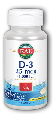 D-3 1.000 Ui 100 Cápsulas Gelatinosas Da Kal