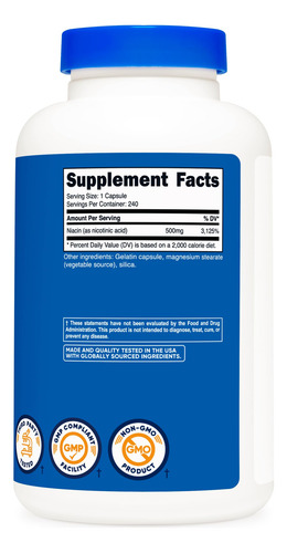 Suplemento Nutricost Niacina (vitamina B3) 500 Mg 240 Cápsul - Imagem 5