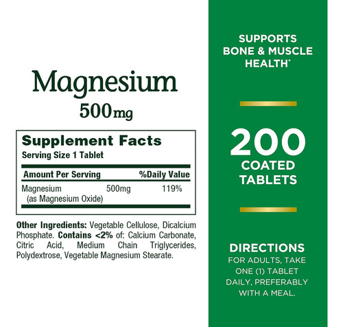 Magnésio 500 Mg Nature Bounty 200 Comprimidos - Imagem 2