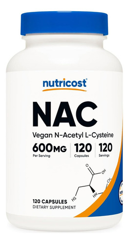 Suplemento Nutricost N-acetil L-cisteína Nac 600 Mg 120 Cáps