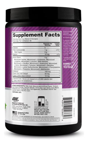 Suplemento Optimum Nutrition Amino Energy Concord Grape 275g - Imagem 7