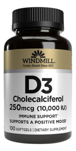 Vitamina D3 250 Mcg 100 Cápsulas Gelatinosas Da Windmill