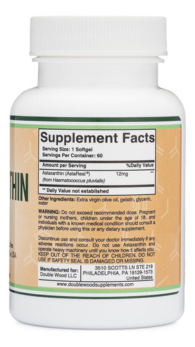 Suplemento De Astaxantina De Madeira Dupla 12 Mg Max Strengt - Imagem 2