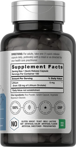 Orotato de lítio Orotato de lítio 130mg 180 cápsulas 5mg - Imagem 2