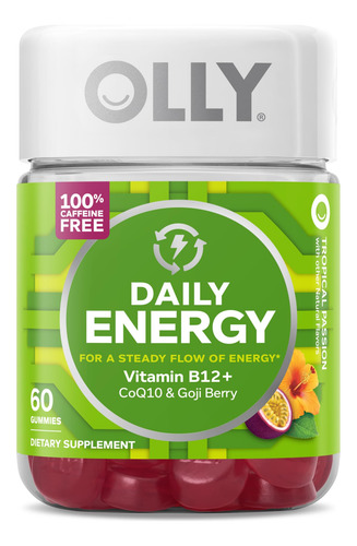 Energy Gummy Olly Daily, Sem Cafeína, Vitamina B12, Coq10, 6