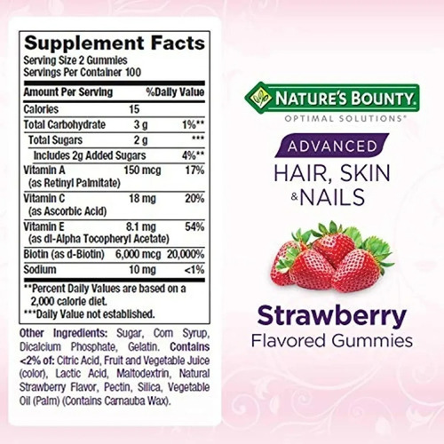 Cabelo, Pele, Unhas, 6000mcg Nature Bounty 140 Gomas - Imagem 7