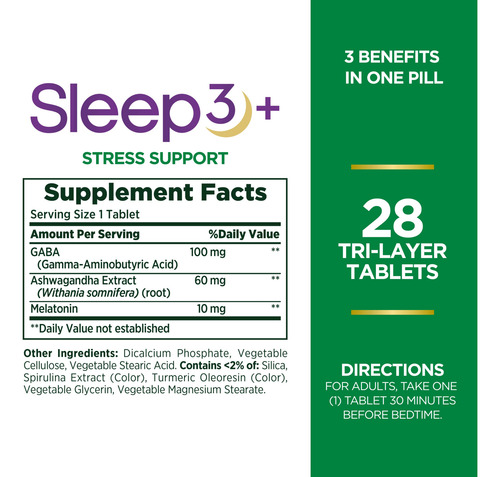 Suplemento Nature"s Bounty Stress Support Sleep3 Melatonina - Imagem 2