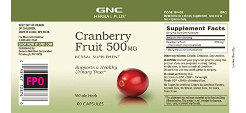 Suplemento Gnc Herbal Plus Whole Herb Cranberry 500mg 100 Ca - Imagem 4