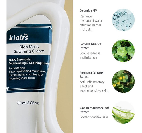 Creme Hidratante Dearklairs Rich Moist Calmante 80ml - Imagem 2
