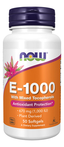 E-1000 - Tocoferóis Mistos 100% Naturais 50 Cápsulas Gelatin