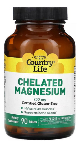 Magnésio Quelatado 250 Mg 90 Comprimidos Da Country Life