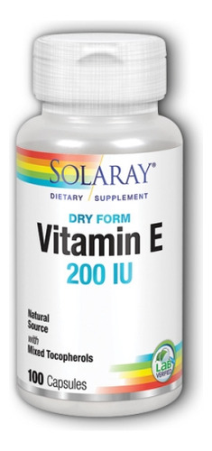 Seco A Partir De Vitamina E 200 Ui 100 Cápsulas Da Solaray