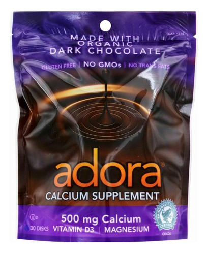 Suplemento De Cálcio Disk Organic Dark Chocolate 30 Unidades