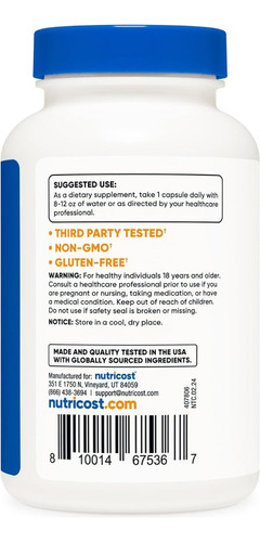 Suplemento Nutricost N-acetil L-cisteína Nac 600 Mg 120 Cáps - Imagem 3