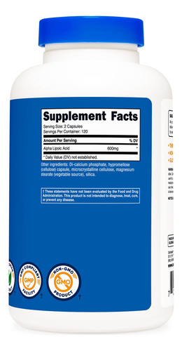 Ácido Alfa Lipóico Nutricost 600mg 240 Cápsulas - Imagem 4