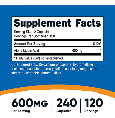 Ácido Alfa Lipóico Nutricost 600mg 240 Cápsulas - Imagem 2