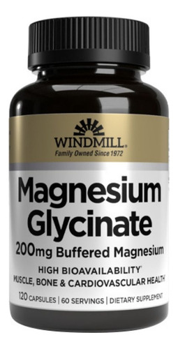Glicinato De Magnésio 200 Mg 120 Cápsulas Da Windmill
