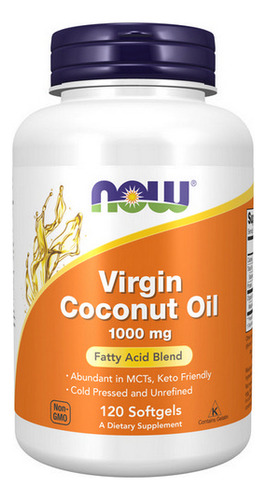 Óleo De Coco Virgem 1000 Mg 120 Cápsulas Gelatinosas Da Now