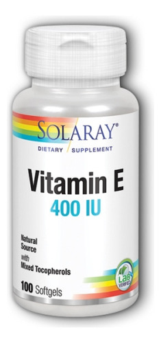 Vitamina E 400 Ui 268 Mg 100 Cápsulas Gelatinosas Da Solaray