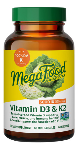 Vitamin D3 With K & K2 5000 Iu 60 Caps By Megafood