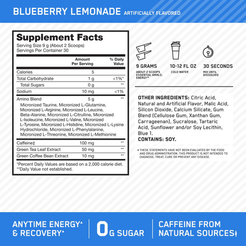 Pré-treino Optimum Nutrition Amino Energy Blueberry Lemonad - Imagem 3