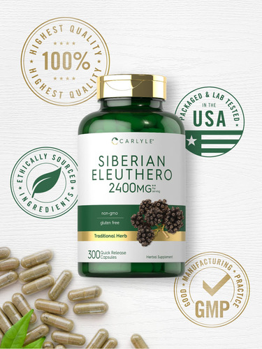 Suplemento Carlyle Siberian Eleuthero 2400mg 300 Cápsulas - Imagem 5