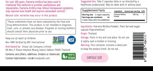 Incas Pueraria Mirifica Orgânica 500mg Extrato De Raiz Em Pó - Imagem 2