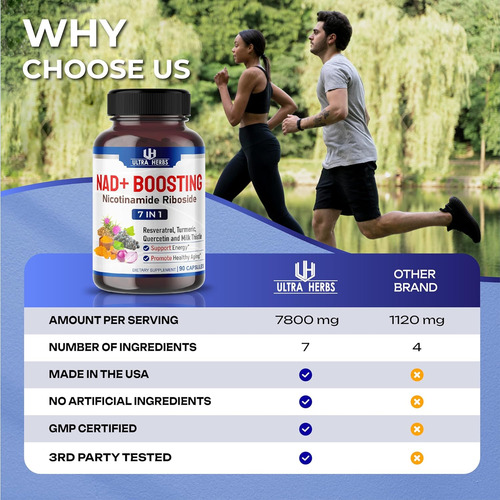 Suplemento Dietario Ultra Herbs, Nad+, 7 En 1, 90 Capsulas - Imagem 2