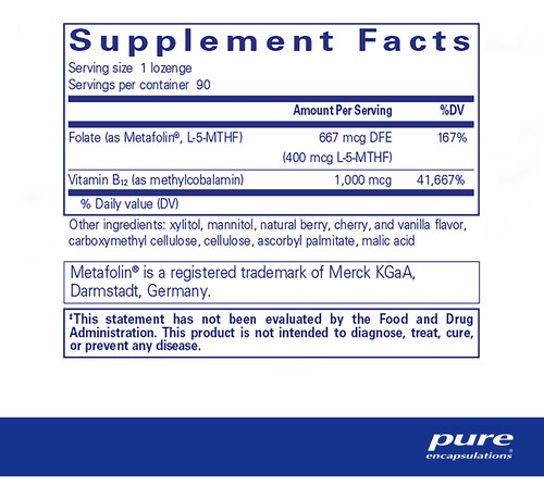 Suplemento De Encapsulamentos Puros Puremelt B12 Folate 90 L - Imagem 2