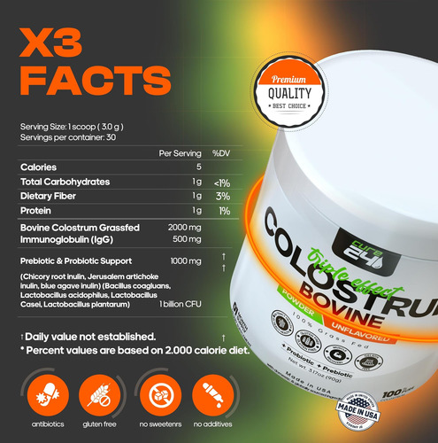 Suplemento Em Pó De Colostro Bovino Cure24 X3 Para Humanos, - Imagem 2