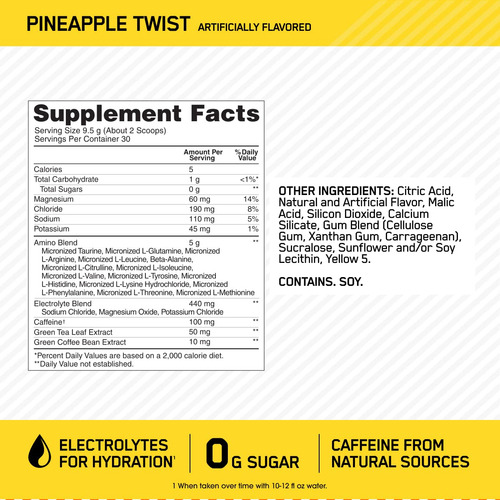 Suplemento Optimum Nutrition Amino Energy Pineapple 30 Serv - Imagem 3