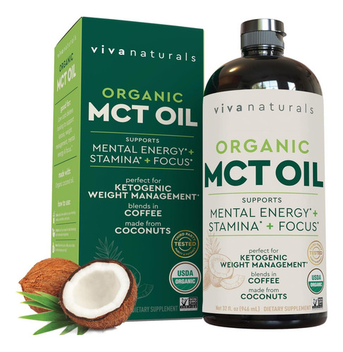 Óleo Mct Orgânico Viva Naturals 32 Fl Oz - Melhor Óleo Mct O