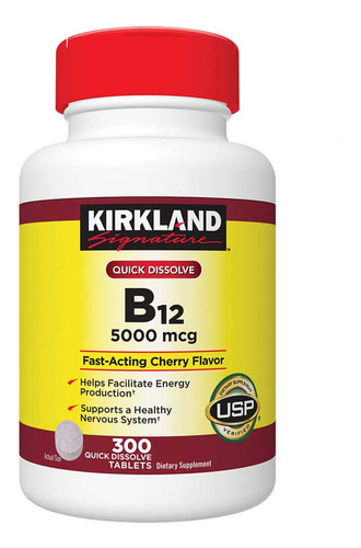 Vitamina B12:5000 Mcg De Dissolução Rápida, 300 Comprimidos