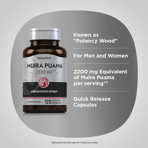 Extrato De Raiz De Piping Rock Muira Puama 2200 Mg | 120 Cáp - Imagem 4