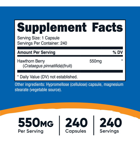 Suplemento Nutricost Hawthorn Berry Capsules 550 Mg 240 Ct - Imagem 3