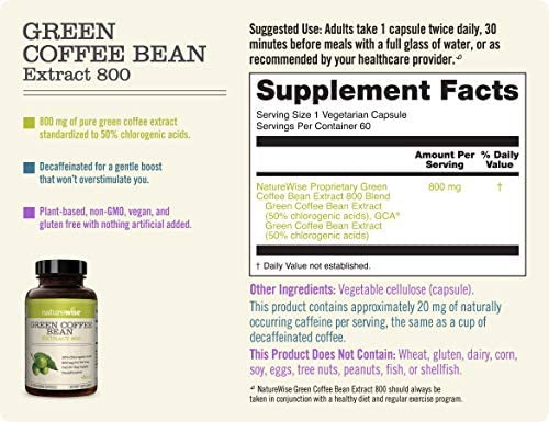 Naturewise Green Coffee Bean 800mg Max Potency Extract 50% - Imagem 2