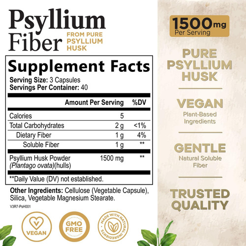 Cápsulas De Casca De Psyllium De Alta Absorção, Suplemento D - Imagem 2