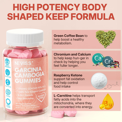 Garcinia Cambogia Sem Açúcar Gummies 1000mg 95% Hca Com L-ca - Imagem 5