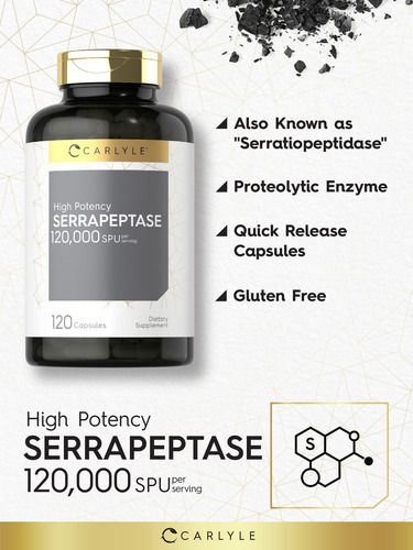 Suplemento Carlyle Serrapeptase 120000 Spu 120 Cápsulas - Imagem 3