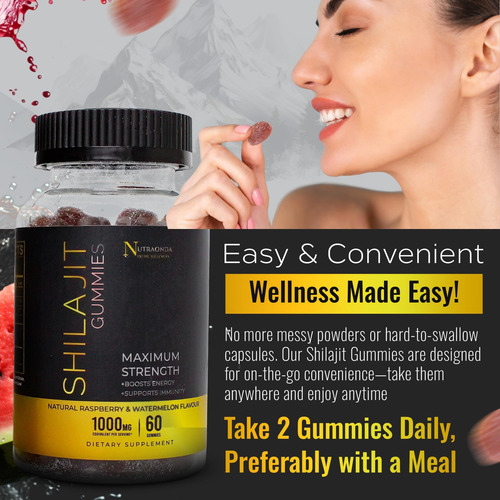 Gomas Shilajit Premium 60 Contagens - 1000mg Shilajit Puro D - Imagem 8