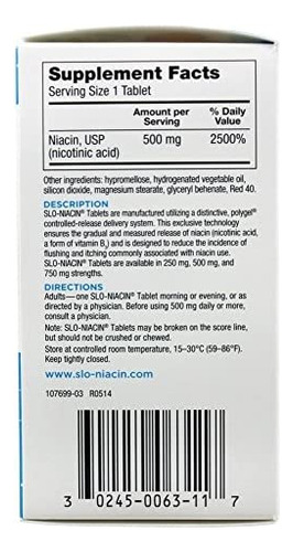 Slo-niacin Vitamina B3 500 Mg - Niacina De Liberação Lenta - Imagem 2