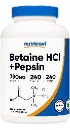Suplemento Nutricost Betaína Hcl + Pepsina 790 Mg 240 Cápsul - Imagem 2