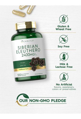 Suplemento Carlyle Siberian Eleuthero 2400mg 300 Cápsulas - Imagem 4