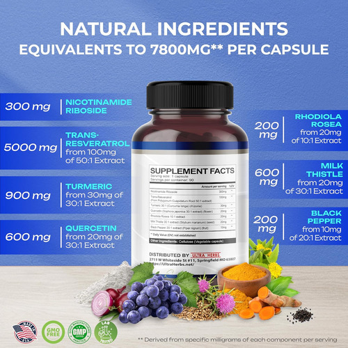 Suplemento Dietario Ultra Herbs, Nad+, 7 En 1, 90 Capsulas - Imagem 3