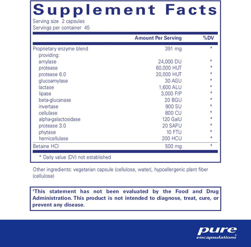 Pure Encapsulations Digestive Enzymes Ultra Com Betaine Hcl - Imagem 2