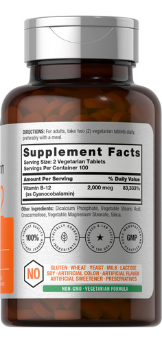 Suplemento De Vitamina B12 Horbäach 2000mcg 200 Comprimidos - Imagem 2