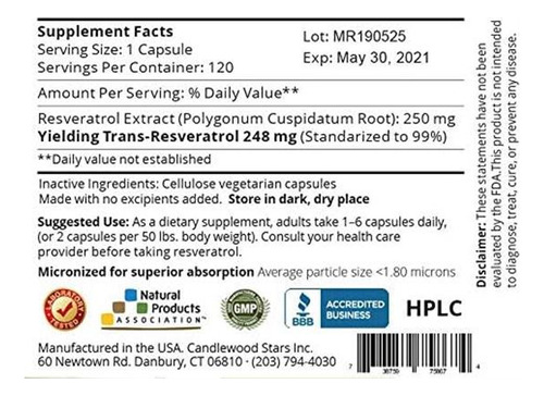 Mega Resveratrol, Grau Farmacêutico, 99% Puro, Trans-resvera - Imagem 2