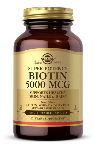 Vitamina B Solgar Biotina 5000mcg 100 Cápsulas Vegetais