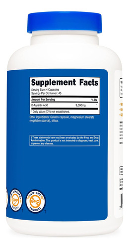 Cápsulas De Ácido D-aspártico (daa) Nutricost 3000 Mg Por Po - Imagem 4